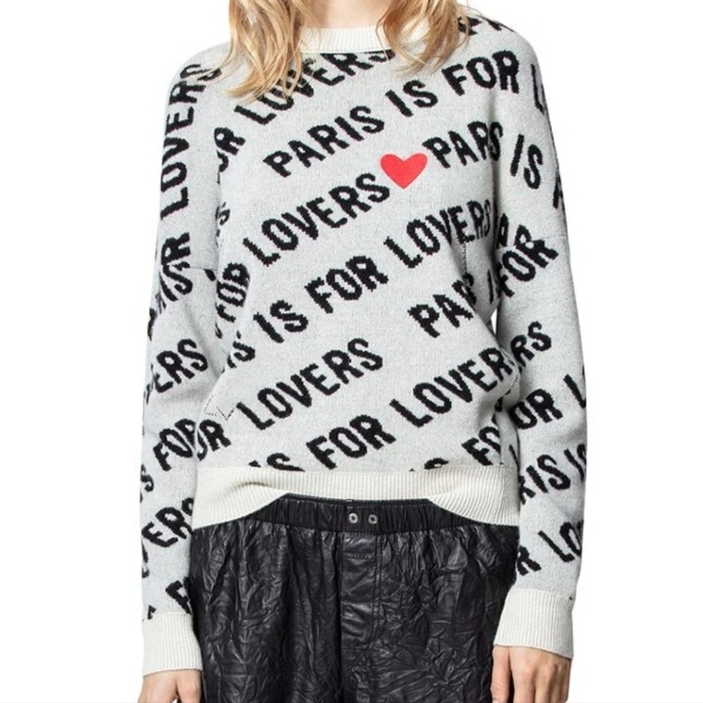 New Zadig & Voltaire Anouk 100% Cashmere Printed Sweatshirt Sweater Sz S, New